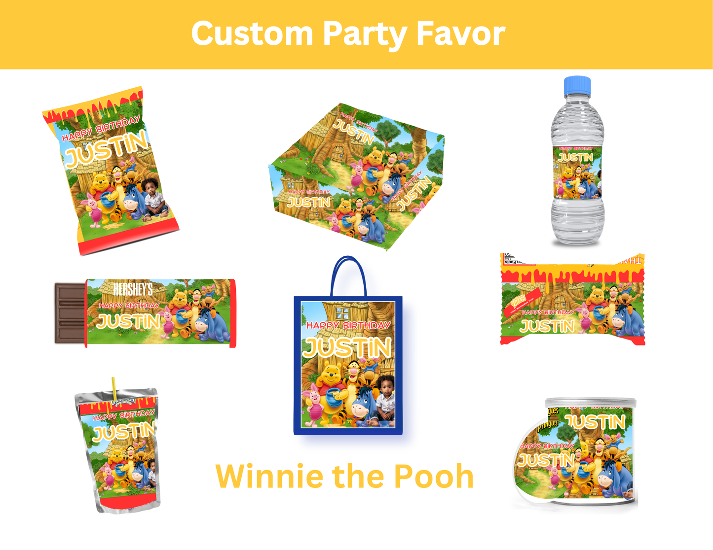 Winnie The Pooh Ediitable Party Favor Canva Design DIGITAL DOWNLOAD ONLY