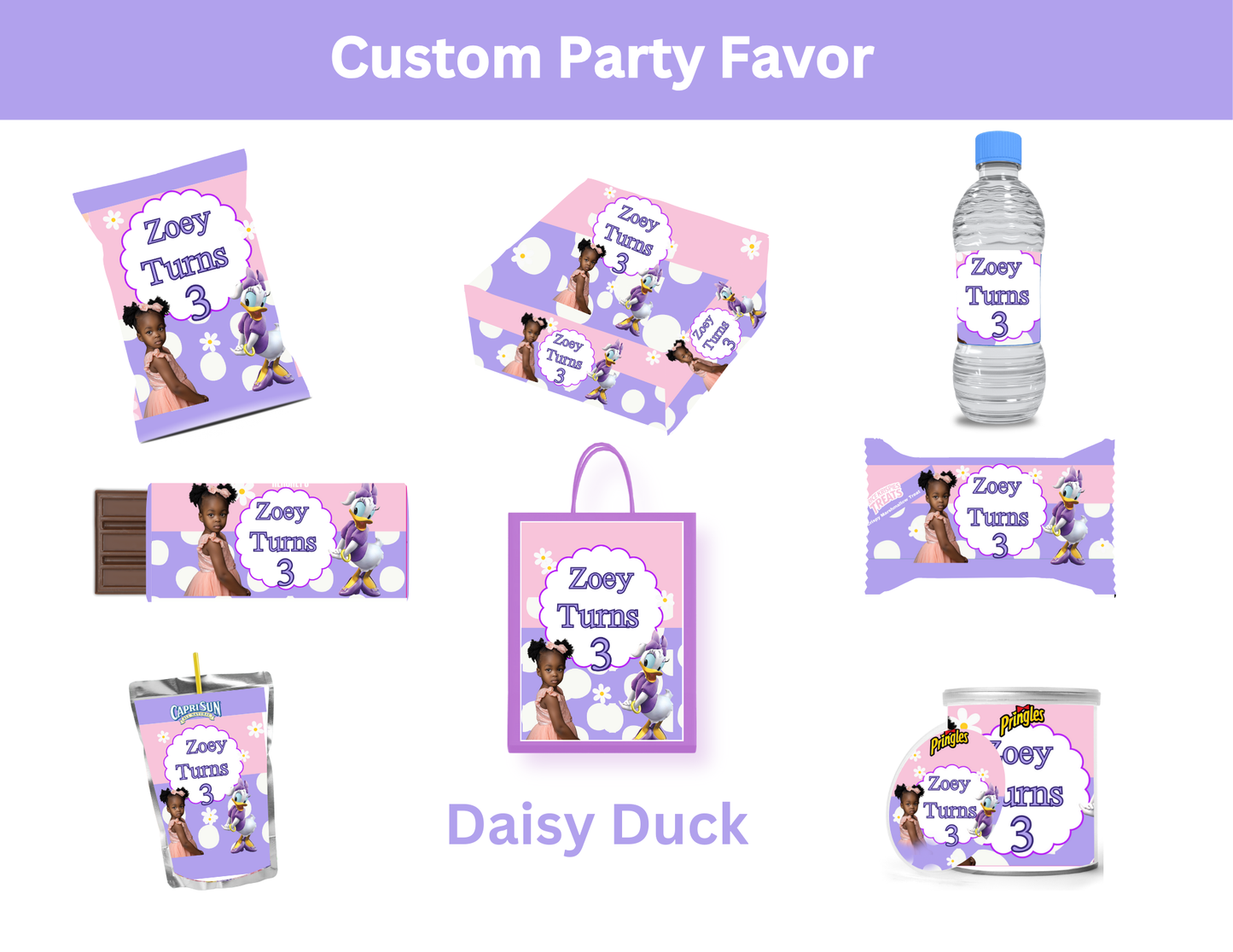 Daisey Duck Party Favors Bundle - Digital Canva File - Digital Download Only