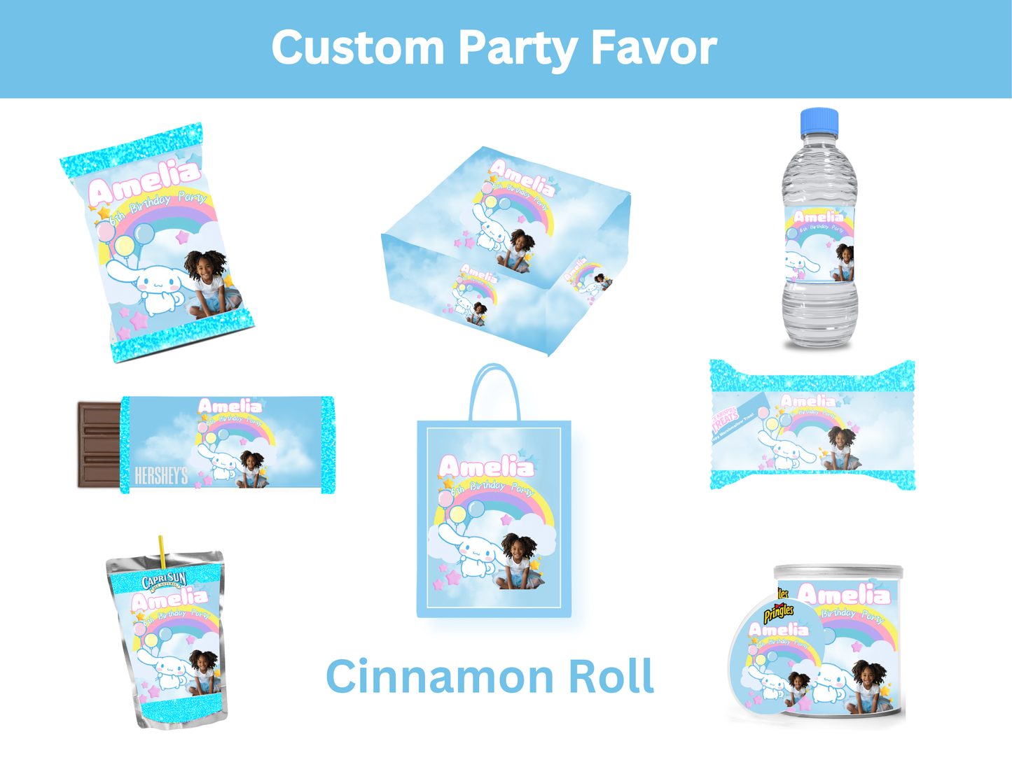 Cinnamoroll Party Favors Bundle - Digital Canva File - Digital Download Only