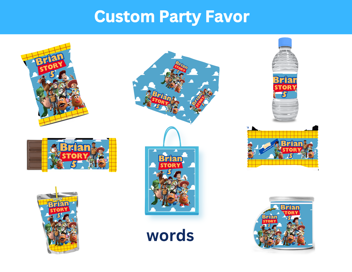Toy Story Ediitable Party Favor Canva Design DIGITAL DOWNLOAD ONLY