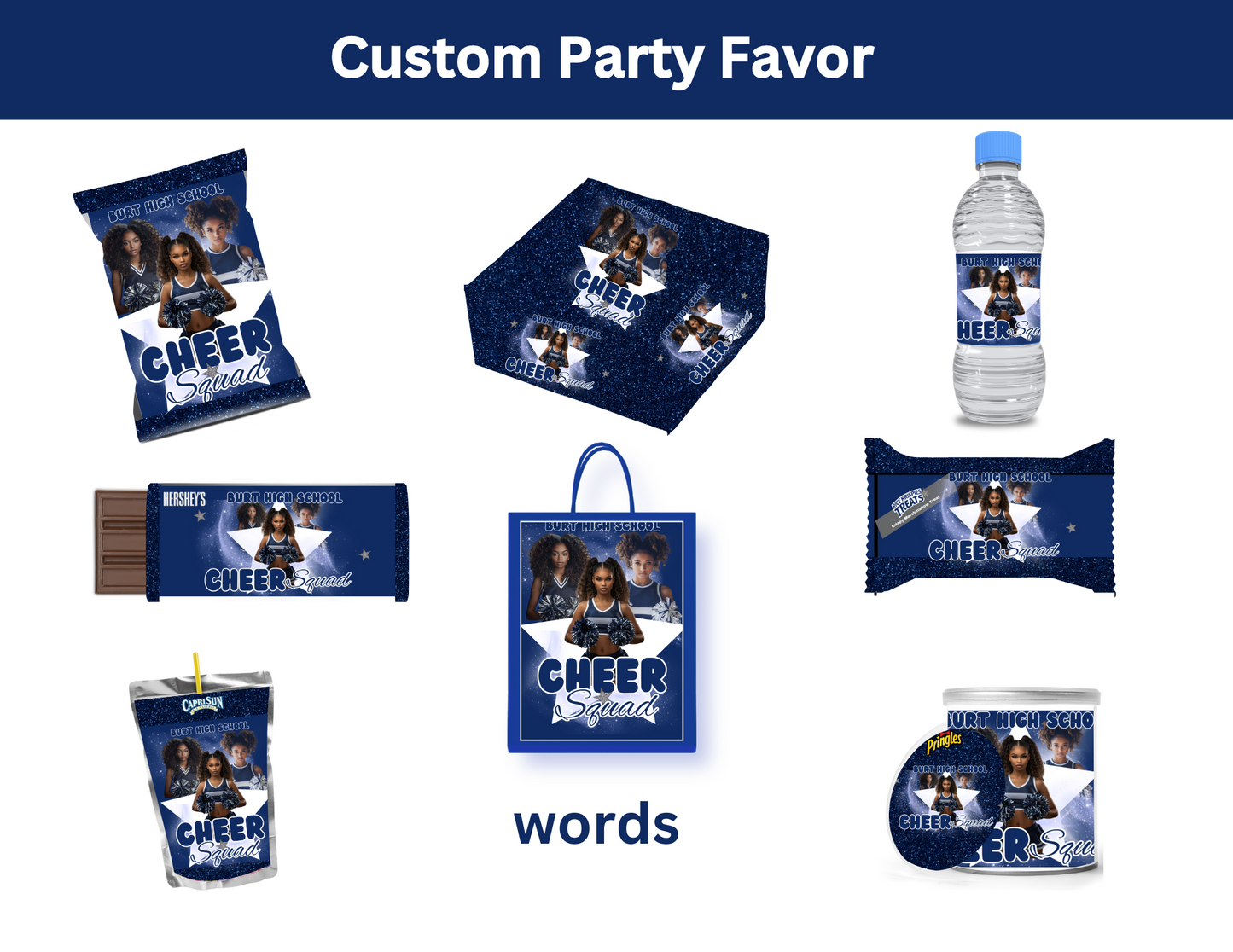 Cheerleader Party Favors Bundle - Digital Canva File - Digital Download Only