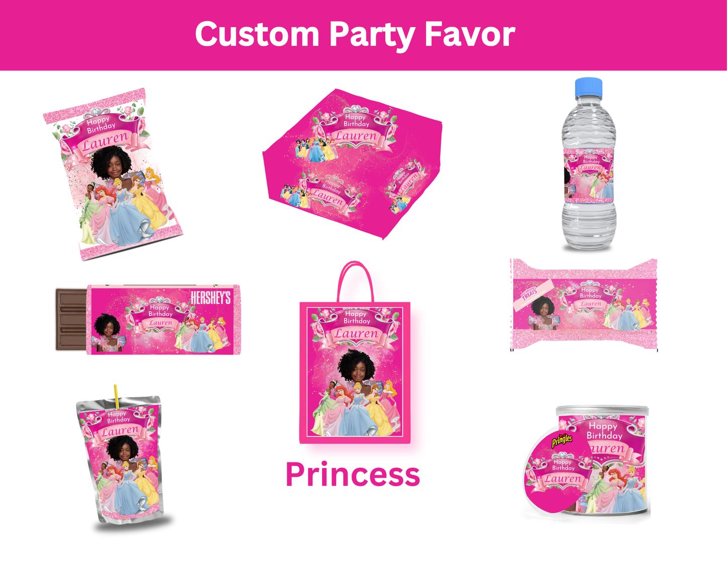 Princess Editable Canva Party Favor Design DIGITAL DOWNLOAD ONLY