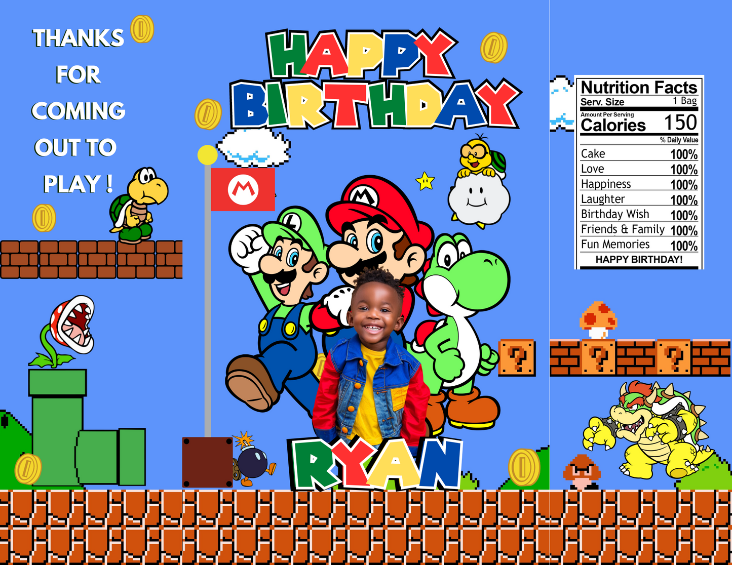 Mario Brothers Editable Canva Party Favor Design- DIGITAL DOWNLOAD ONLY