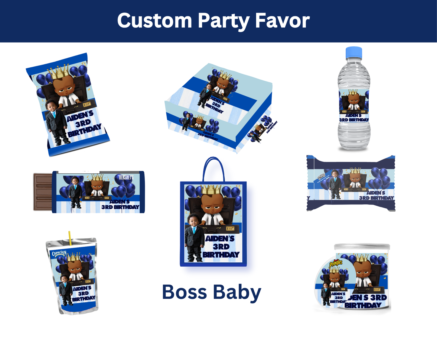 Boss Baby Boy Party Favors Bundle - Digital Canva File - Digital Download Only