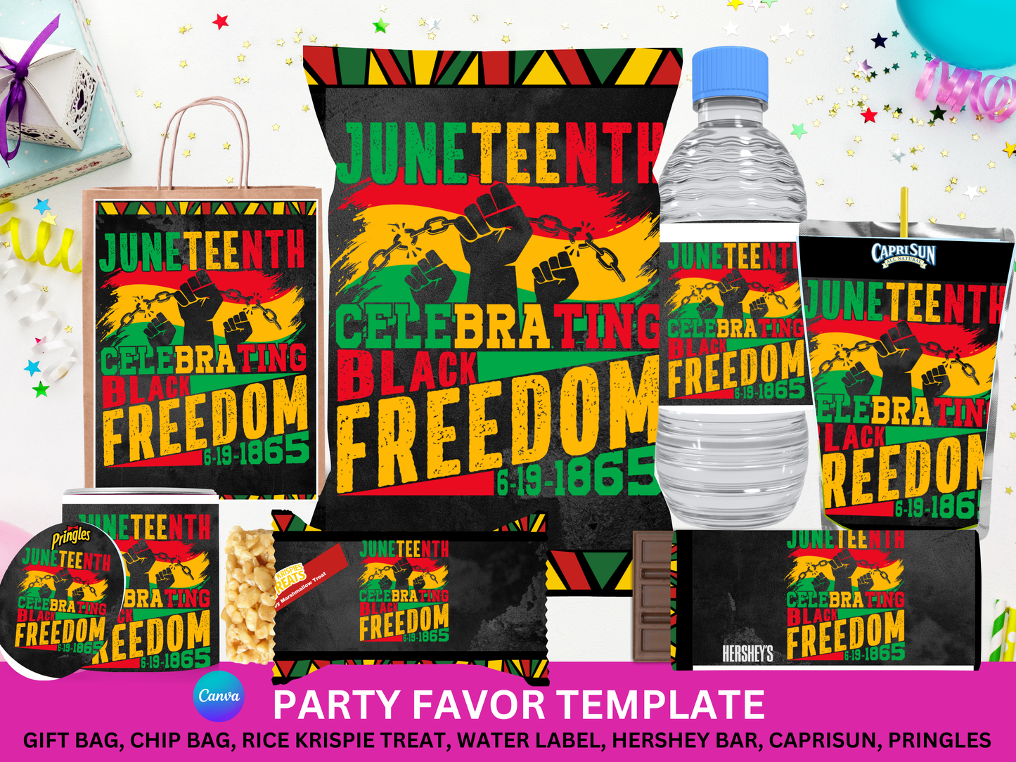 Juneteenth Editable Canva Party Favor Design- DIGITAL DOWNLOAD ONLY