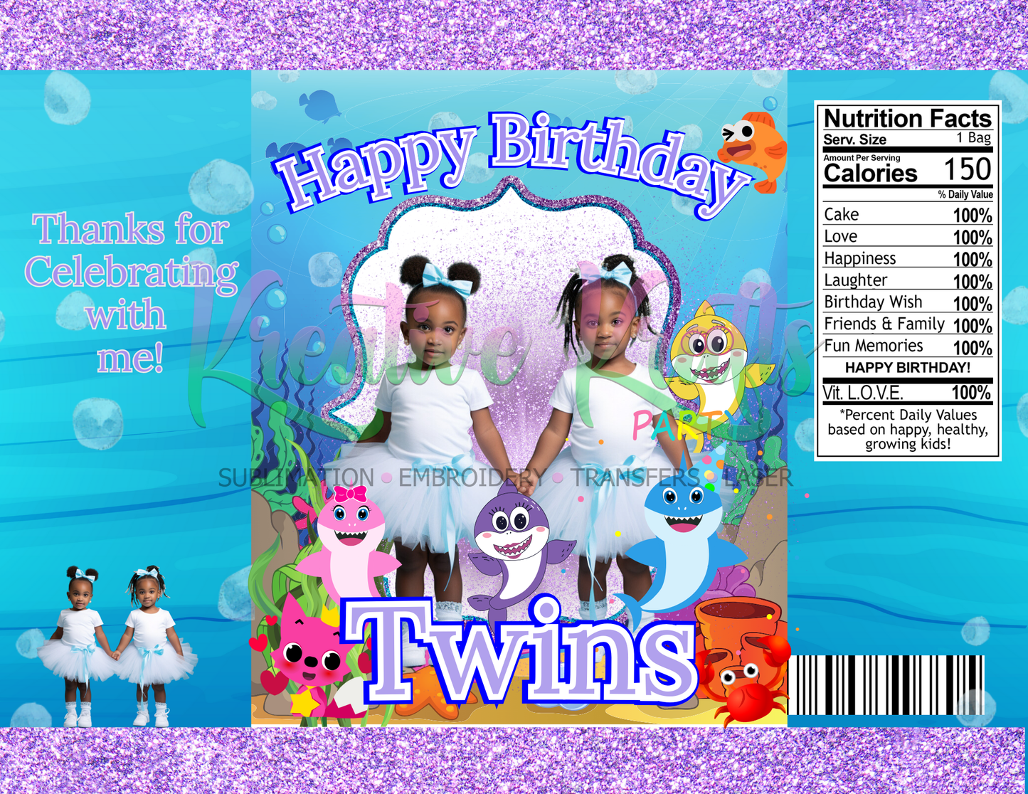Baby Shark Editable Canva Party Favor Design DIGITAL DOWNLOAD ONLY