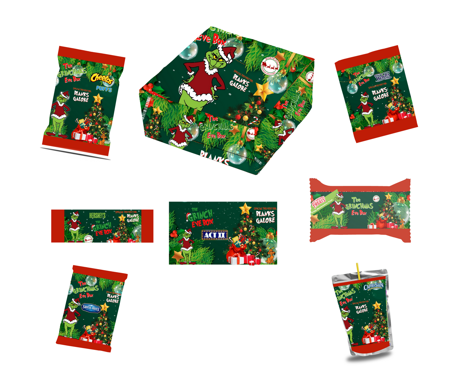 Grinch Editable Canva Party Favor Design- DIGITAL DOWNLOAD ONLY