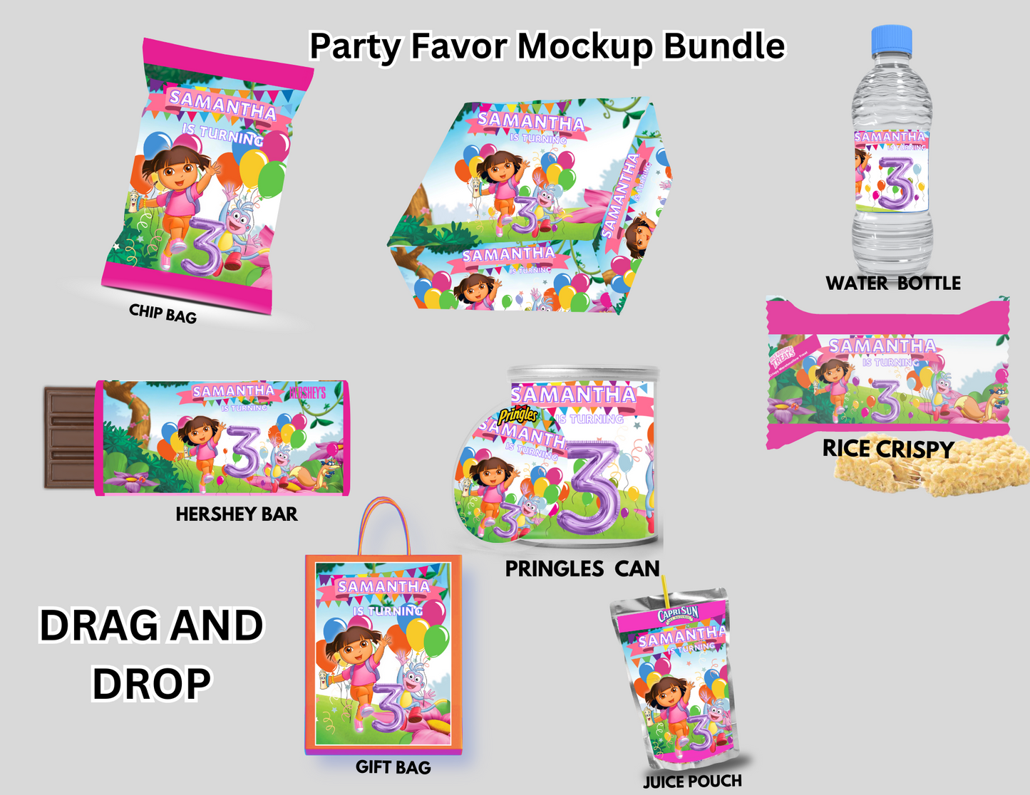 Dora Party Favors Bundle - Digital Canva File - Digital Download Only