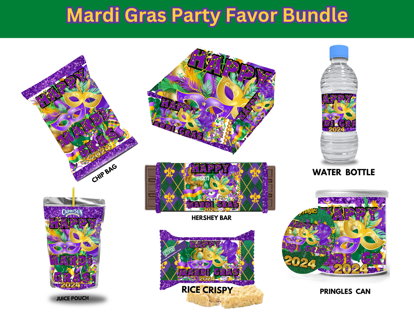 Mardi Gra Editable Canva Party Favor Design- DIGITAL DOWNLOAD ONLY