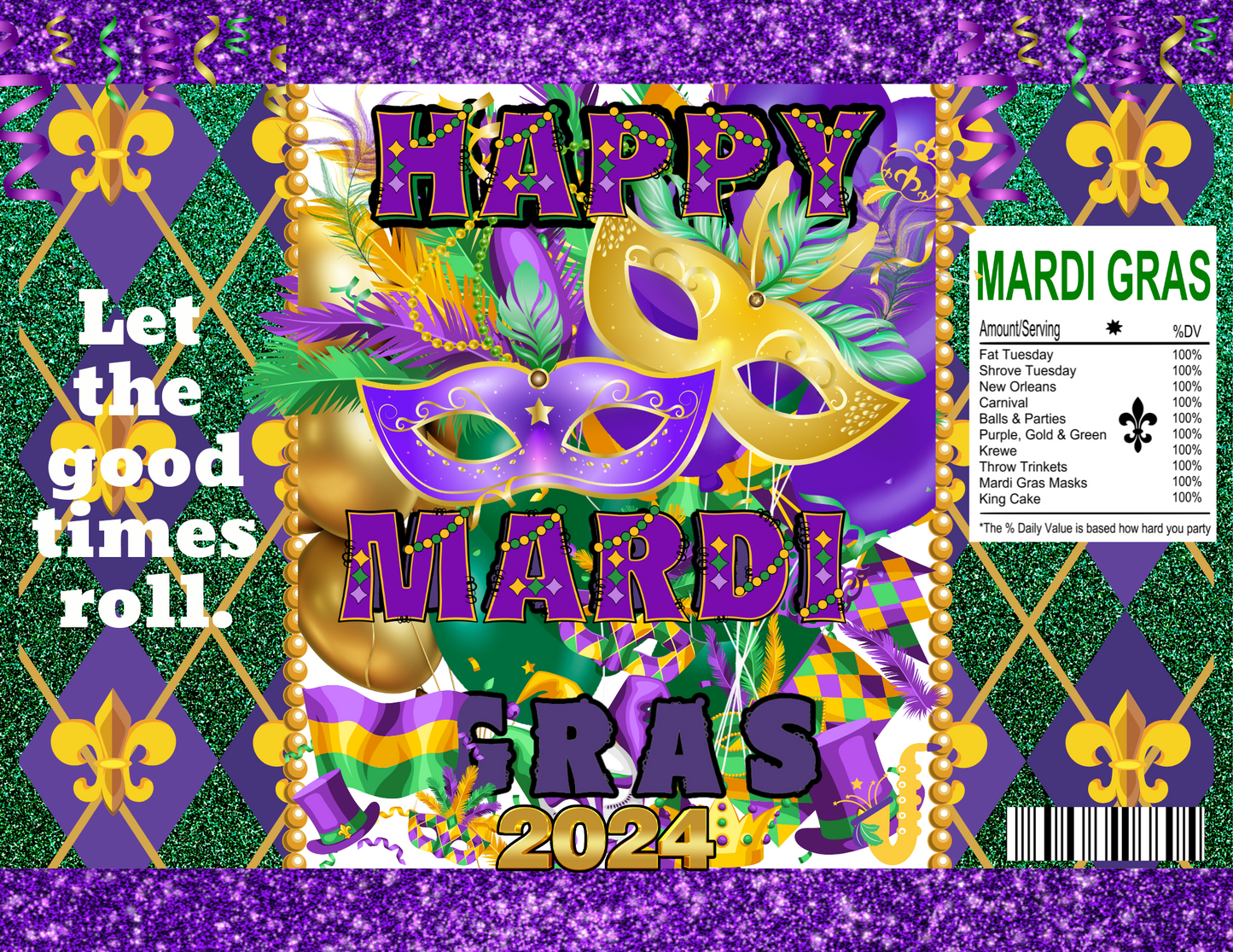 Mardi Gra Editable Canva Party Favor Design- DIGITAL DOWNLOAD ONLY