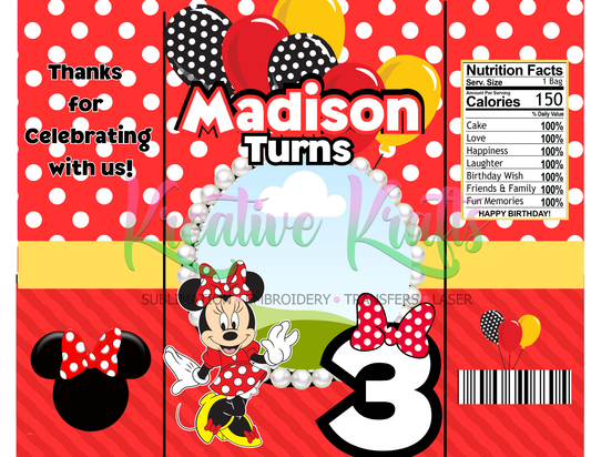 Minnie Mouse Editable Canva Party Favor Design DIGITAL DOWNLOAD ONLY